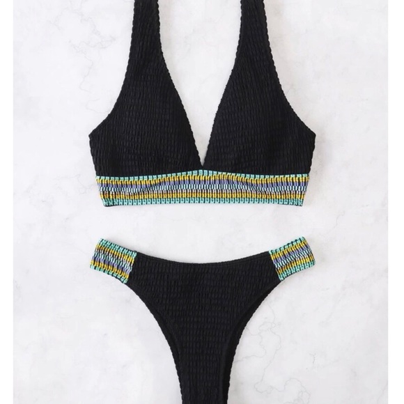 Black textured bikini with rainbow stripe - Picture 3 of 3